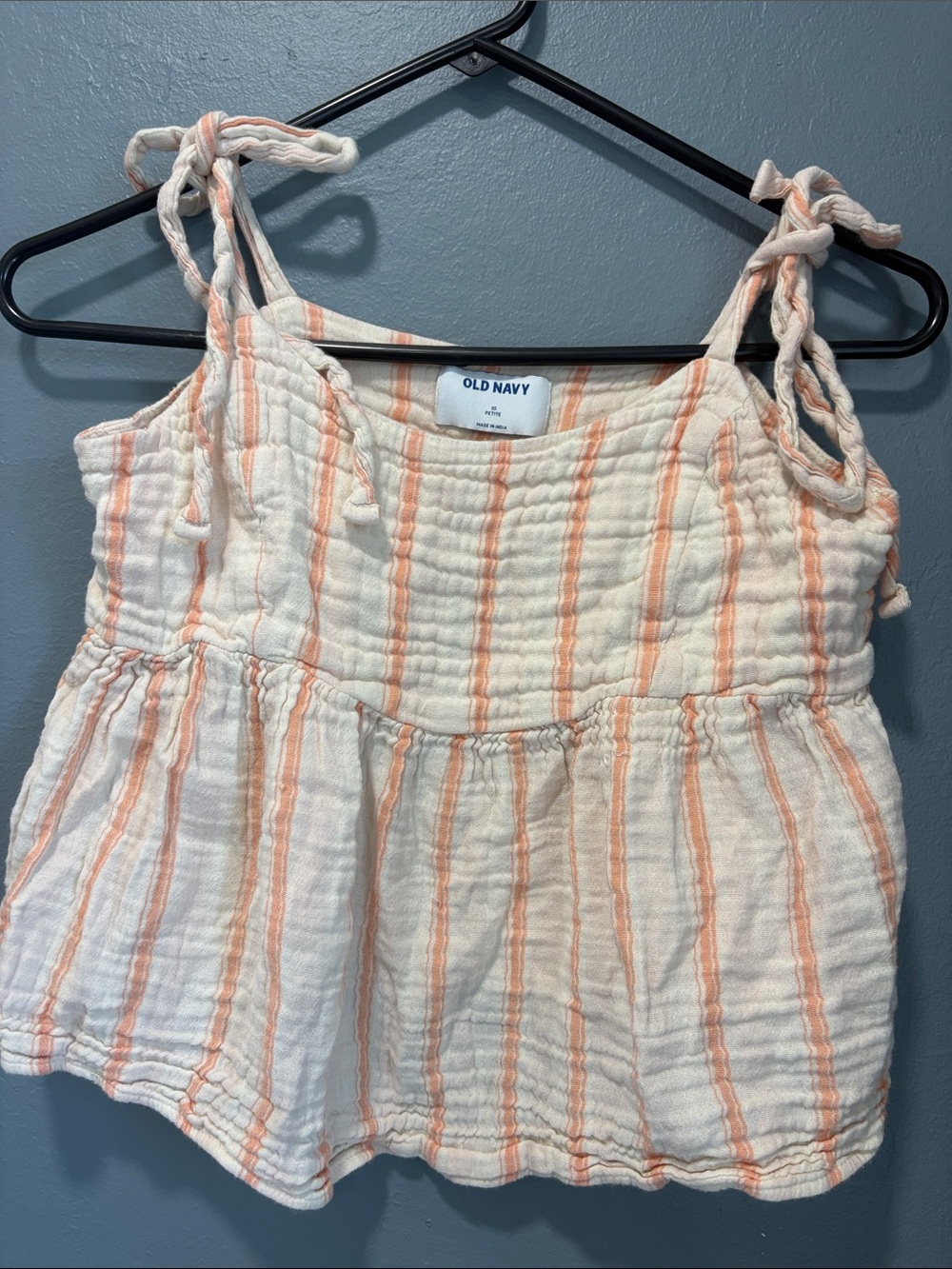 Old Navy White and Peach Striped Tie-Shoulder Cotton Camisole